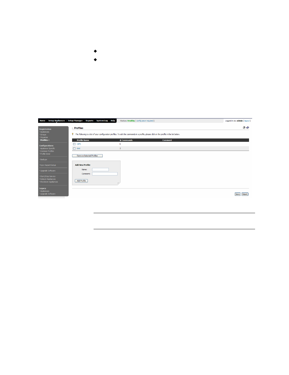 Managing profiles, Displaying the profile list, Adding cli commands to a profile | HP StorageWorks Enterprise File Services WAN Accelerator User Manual | Page 64 / 230