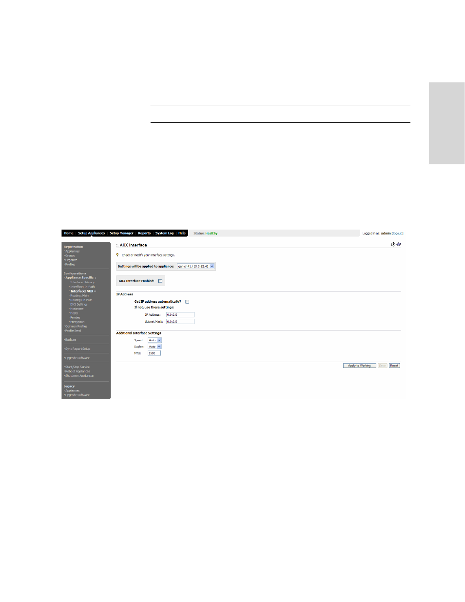 Setting auxiliary interfaces | HP StorageWorks Enterprise File Services WAN Accelerator User Manual | Page 83 / 230