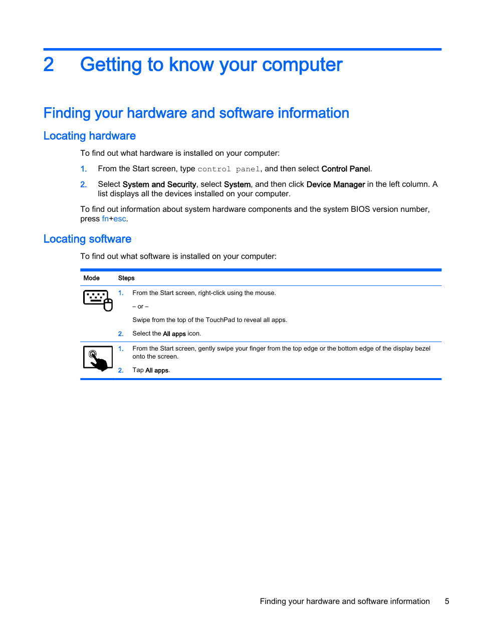 Getting to know your computer, Finding your hardware and software information, Locating hardware | Locating software, 2 getting to know your computer, Locating hardware locating software, Getting to, 2getting to know your computer | HP Pavilion 13-r010dx x2 Detachable PC User Manual | Page 15 / 84