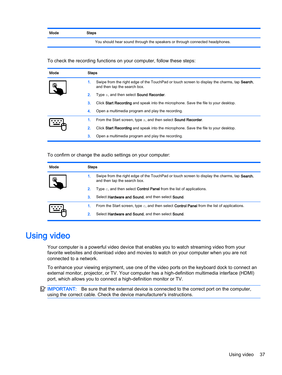 Using video | HP Pavilion 13-r010dx x2 Detachable PC User Manual | Page 47 / 84