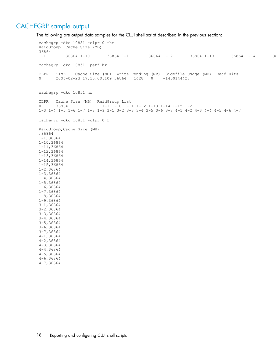 Cachegrp sample output | HP XP Performance Advisor Software User Manual | Page 18 / 97