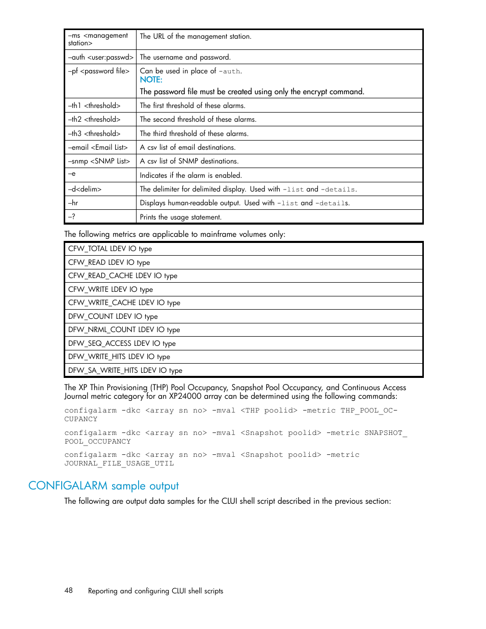 Configalarm sample output | HP XP Performance Advisor Software User Manual | Page 48 / 97