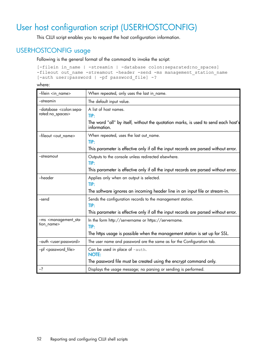 User host configuration script (userhostconfig), Userhostconfig usage | HP XP Performance Advisor Software User Manual | Page 52 / 97