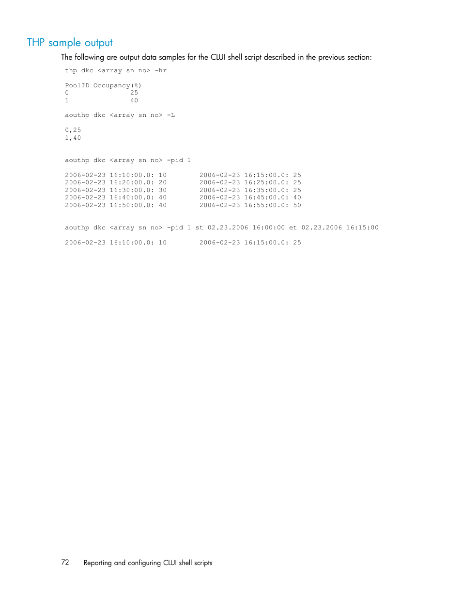 Thp sample output | HP XP Performance Advisor Software User Manual | Page 72 / 97