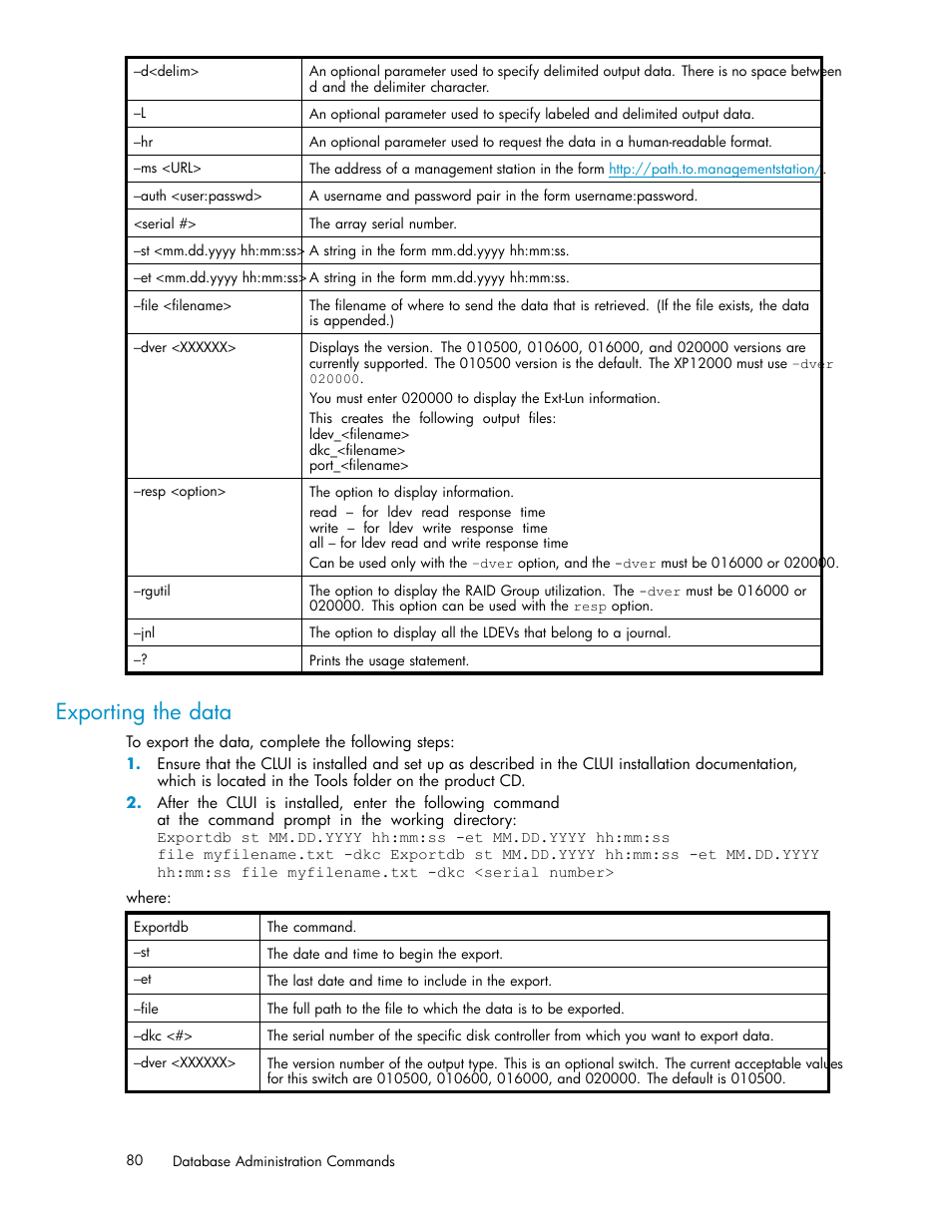 Exporting the data | HP XP Performance Advisor Software User Manual | Page 80 / 97