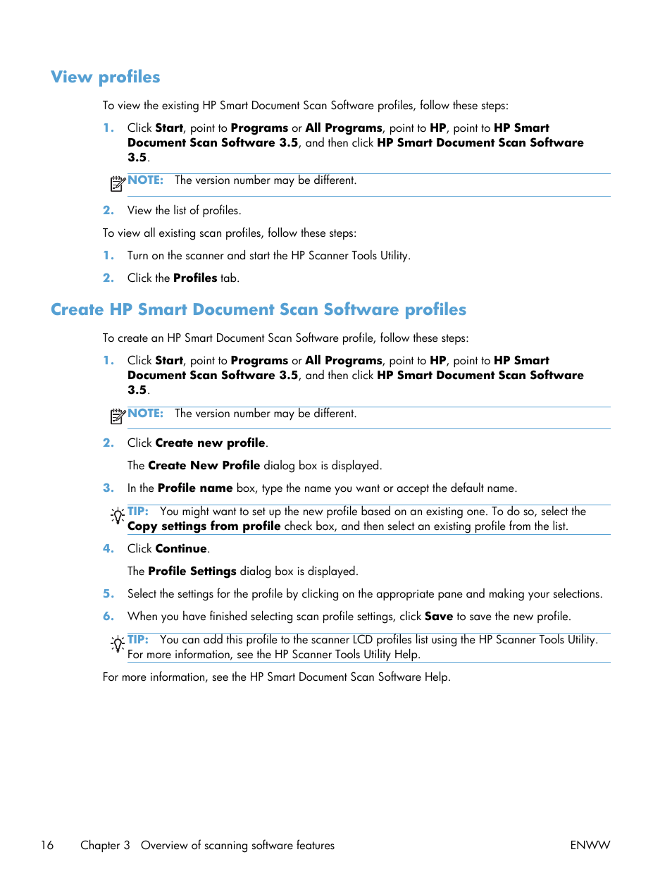 View profiles, Create hp smart document scan software profiles | HP Scanjet Enterprise Flow 7000 s2 Sheet-feed Scanner User Manual | Page 22 / 62