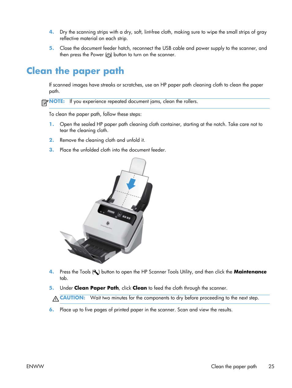 Clean the paper path | HP Scanjet Enterprise Flow 7000 s2 Sheet-feed Scanner User Manual | Page 31 / 62