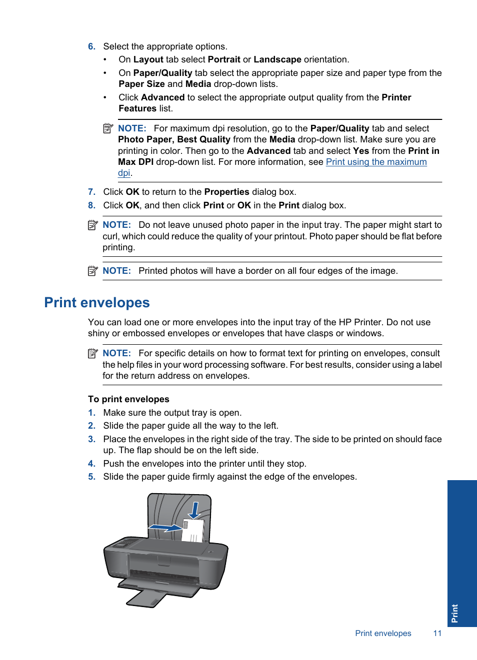 Print envelopes | HP Deskjet 3000 Printer - J310a User Manual | Page 13 / 58