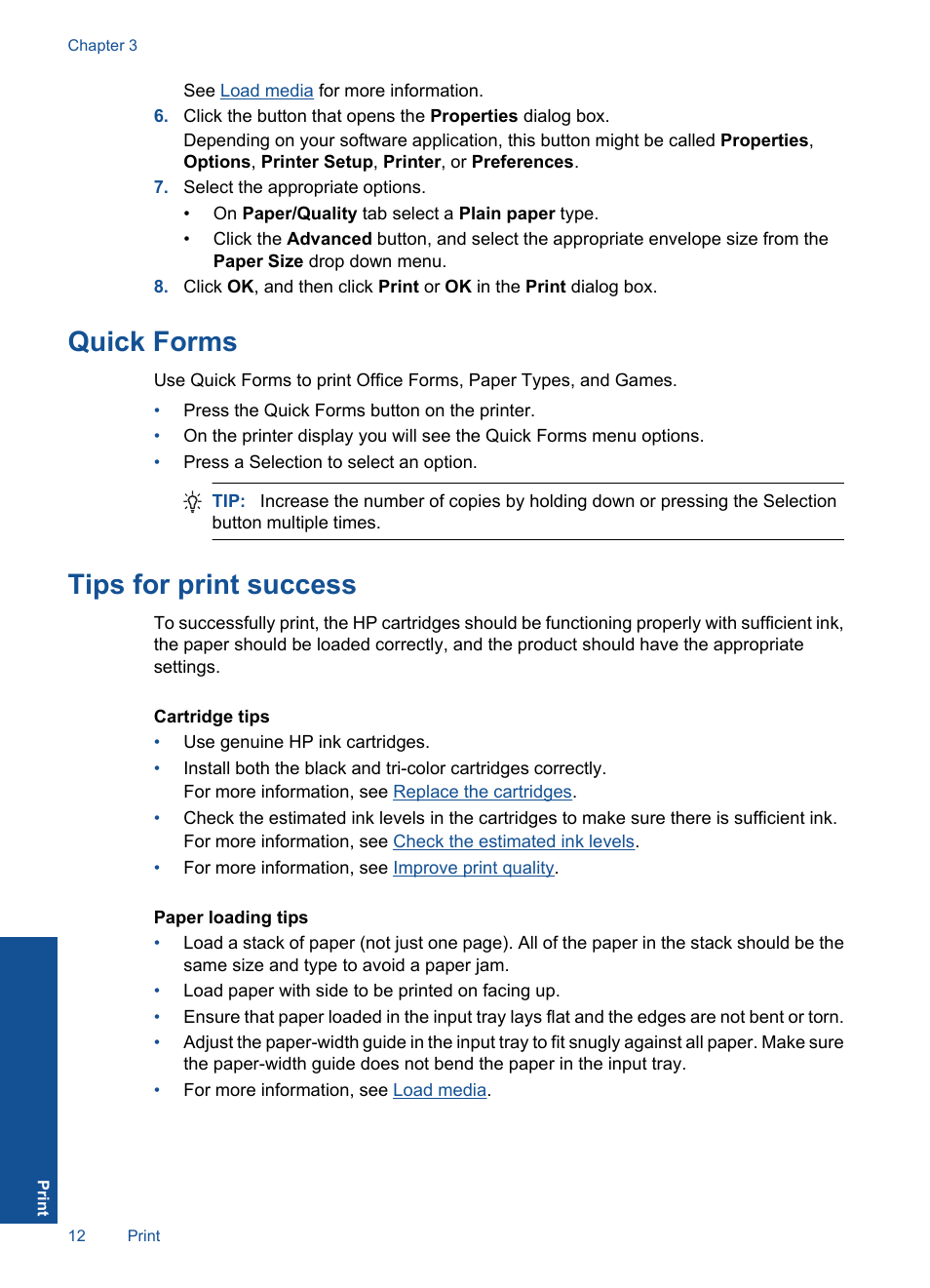 Quick forms, Tips for print success, Quick forms tips for print success | HP Deskjet 3000 Printer - J310a User Manual | Page 14 / 58