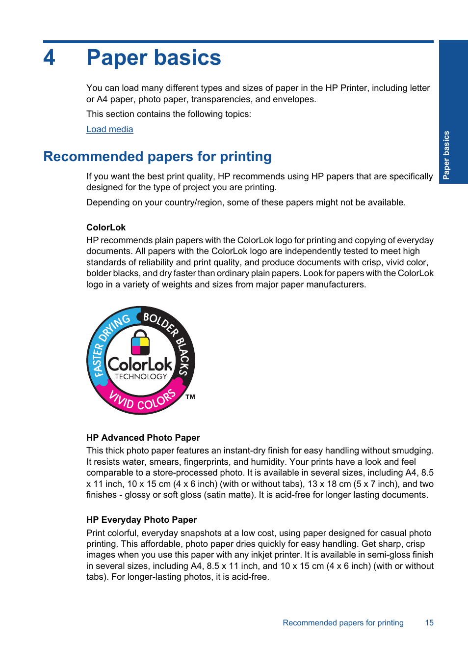 4paper basics, Recommended papers for printing | HP Deskjet 3000 Printer - J310a User Manual | Page 17 / 58