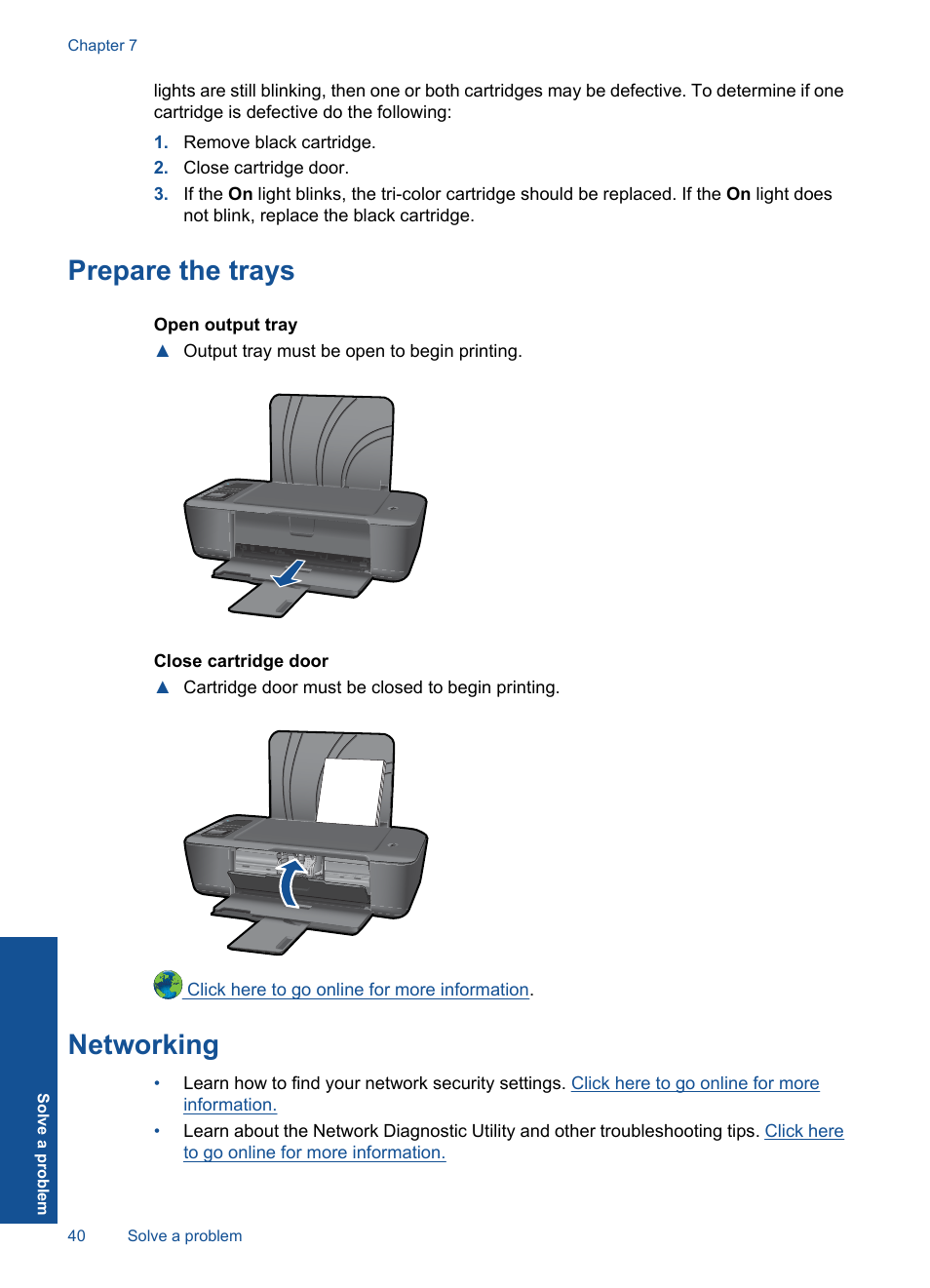 Networking, Prepare the trays, Prepare the | Trays | HP Deskjet 3000 Printer - J310a User Manual | Page 42 / 58