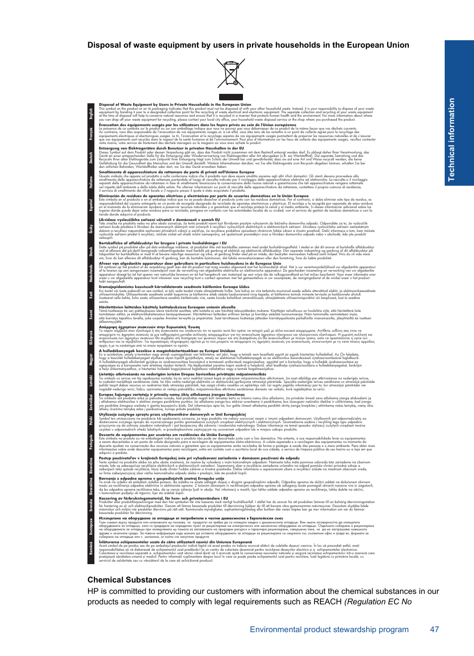 Chemical substances | HP Deskjet 3000 Printer - J310a User Manual | Page 49 / 58