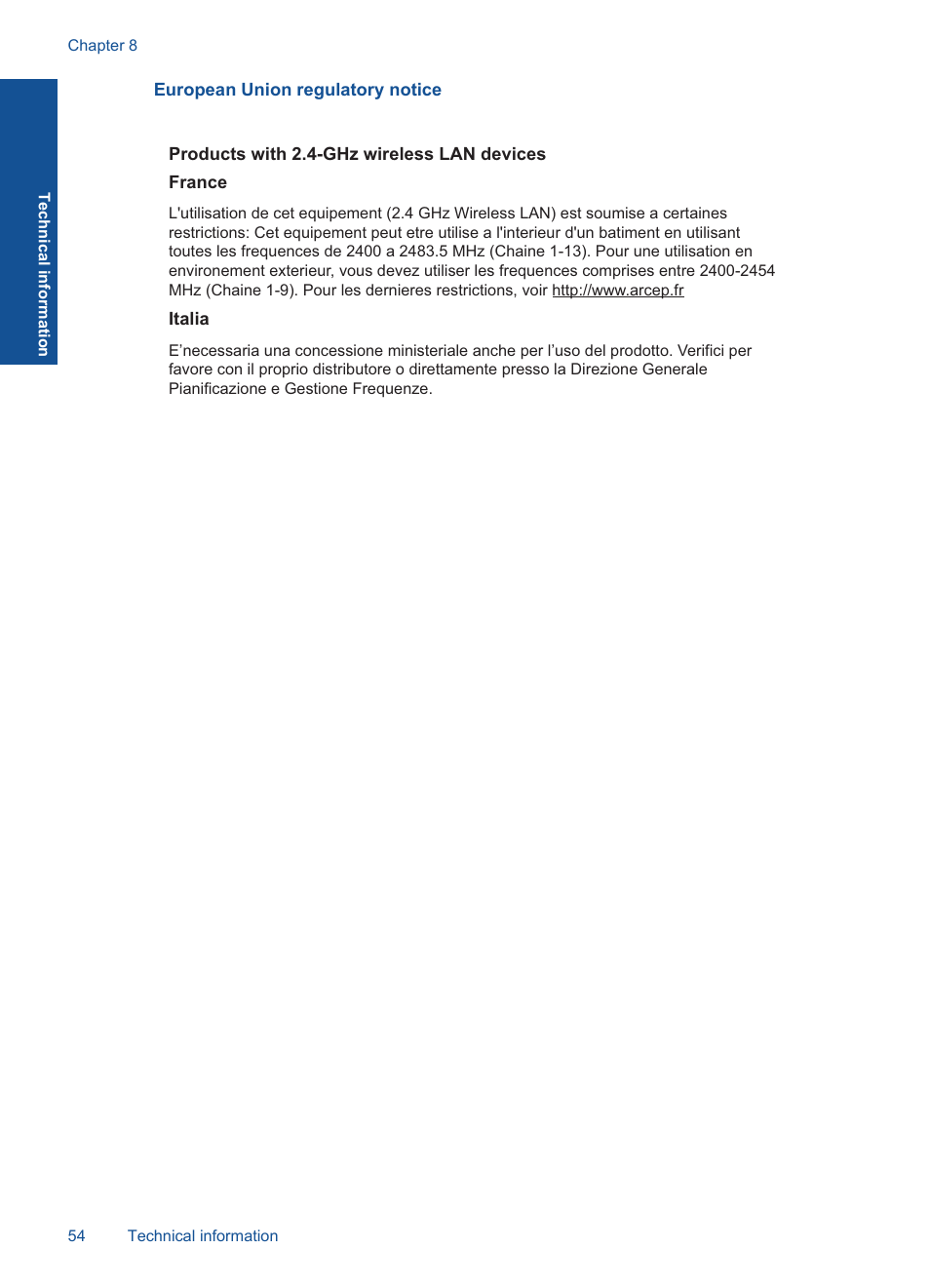 European union regulatory notice | HP Deskjet 3000 Printer - J310a User Manual | Page 56 / 58