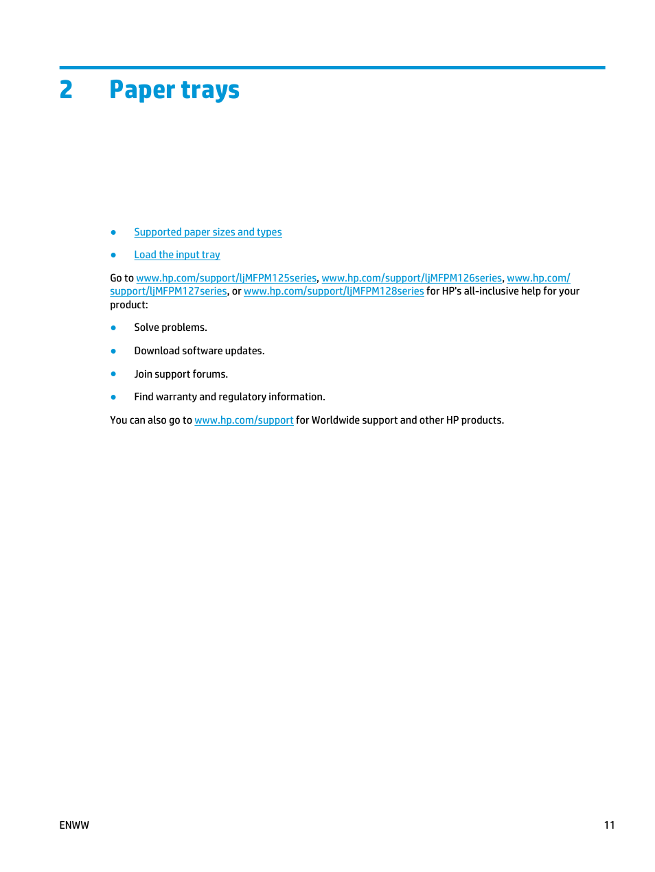 Paper trays, 2paper trays | HP LaserJet Pro MFP M127fw User Manual | Page 19 / 122