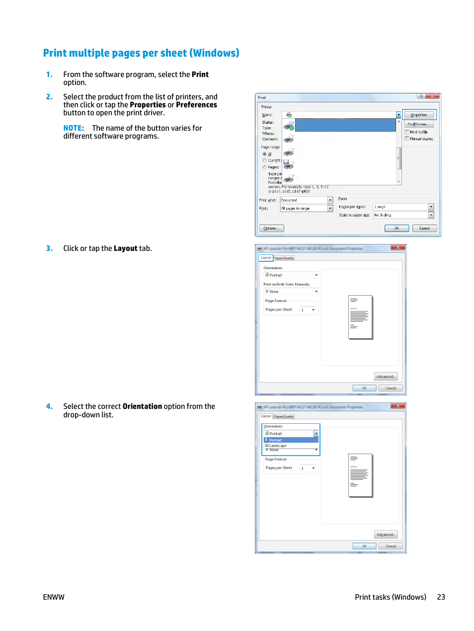 Print multiple pages per sheet (windows) | HP LaserJet Pro MFP M127fw User Manual | Page 31 / 122