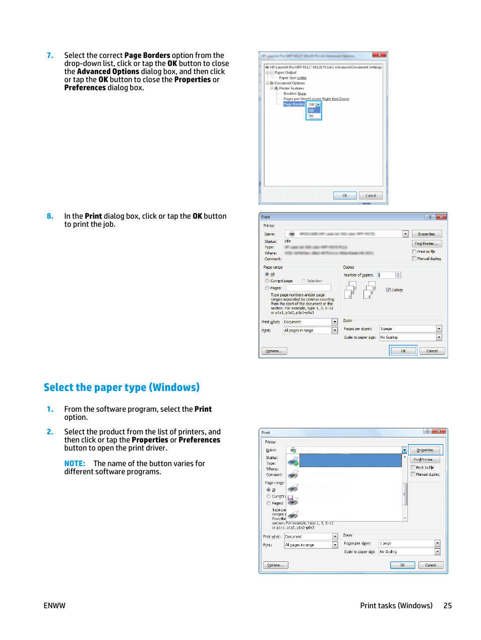 Select the paper type (windows) | HP LaserJet Pro MFP M127fw User Manual | Page 33 / 122