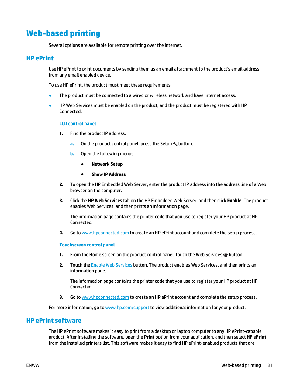 Web-based printing, Hp eprint, Hp eprint software | Hp eprint hp eprint software | HP LaserJet Pro MFP M127fw User Manual | Page 39 / 122