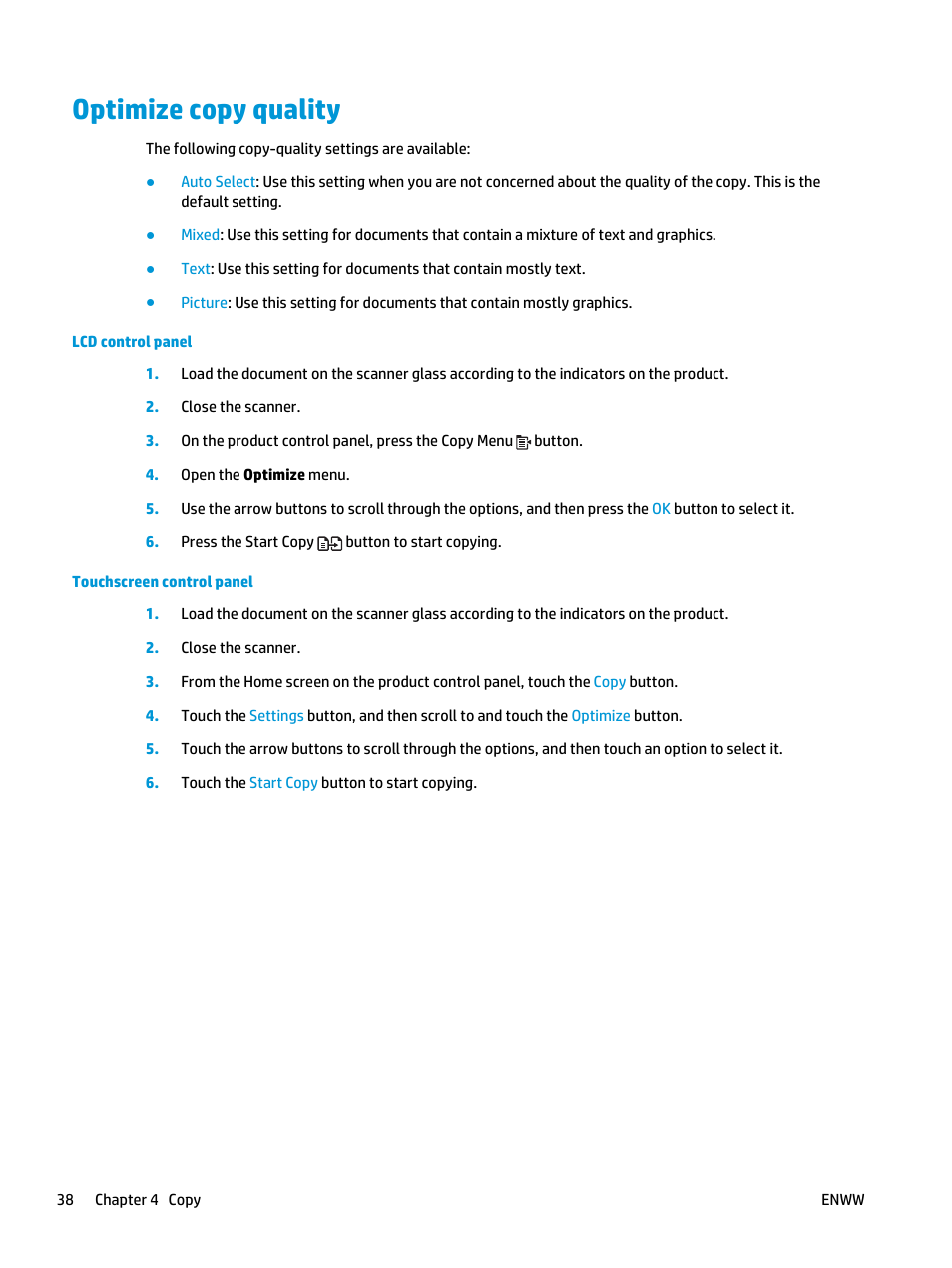 Optimize copy quality | HP LaserJet Pro MFP M127fw User Manual | Page 46 / 122