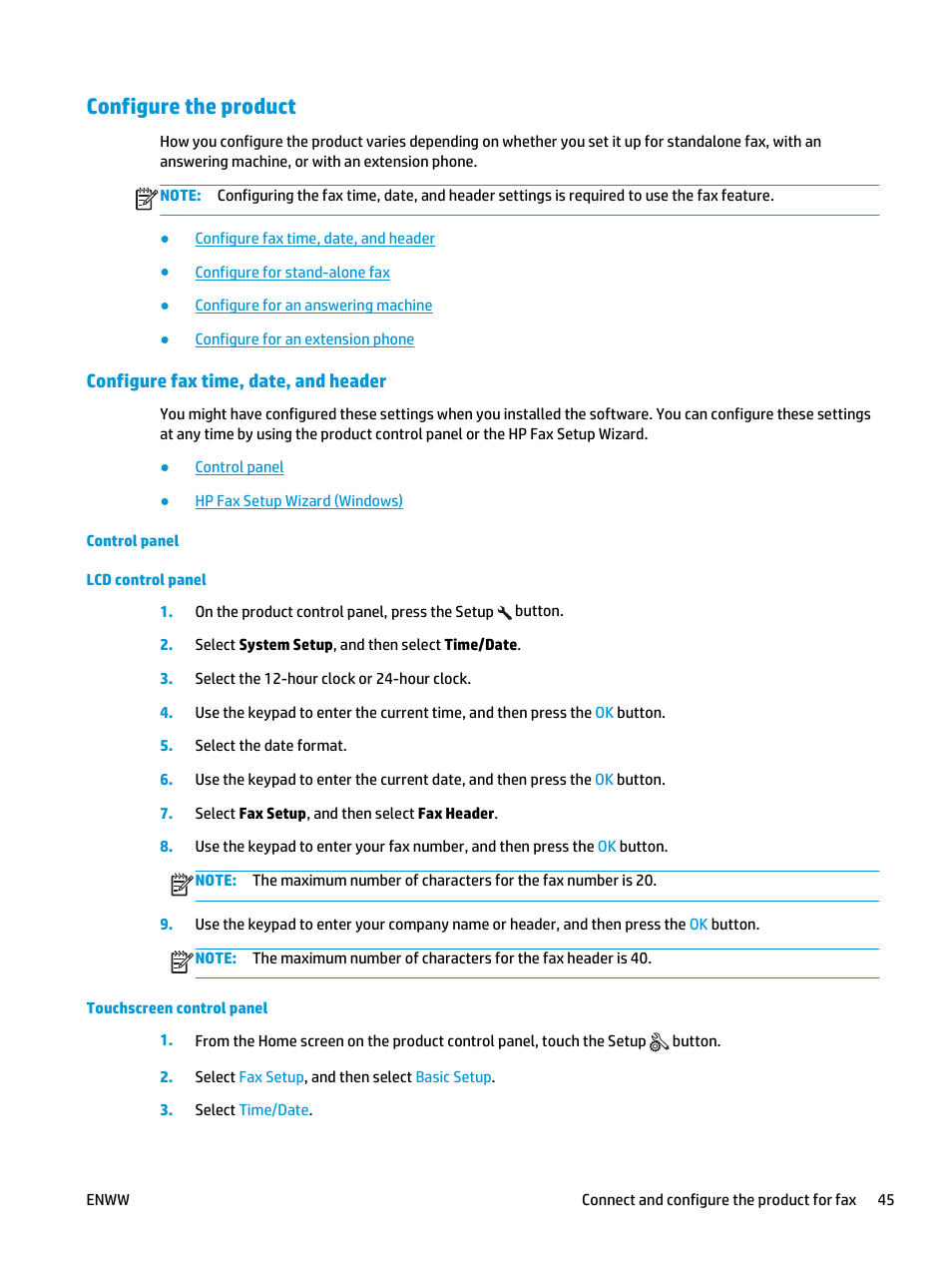 Configure the product, Configure fax time, date, and header, Control panel | HP LaserJet Pro MFP M127fw User Manual | Page 53 / 122