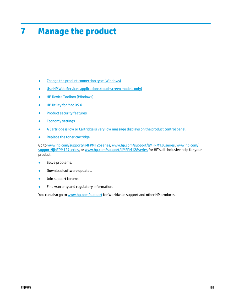 Manage the product, 7manage the product | HP LaserJet Pro MFP M127fw User Manual | Page 63 / 122