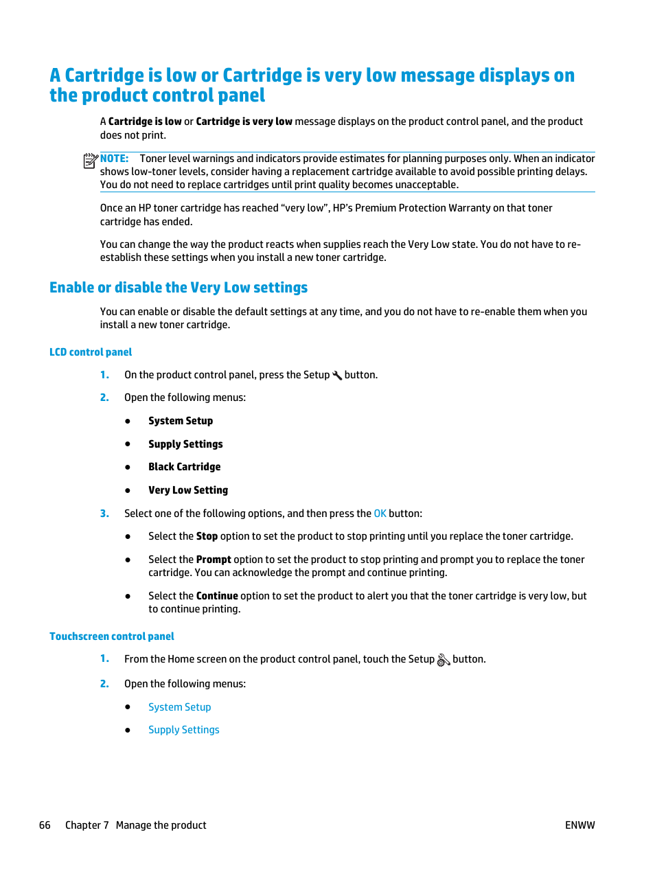 Enable or disable the very low settings | HP LaserJet Pro MFP M127fw User Manual | Page 74 / 122