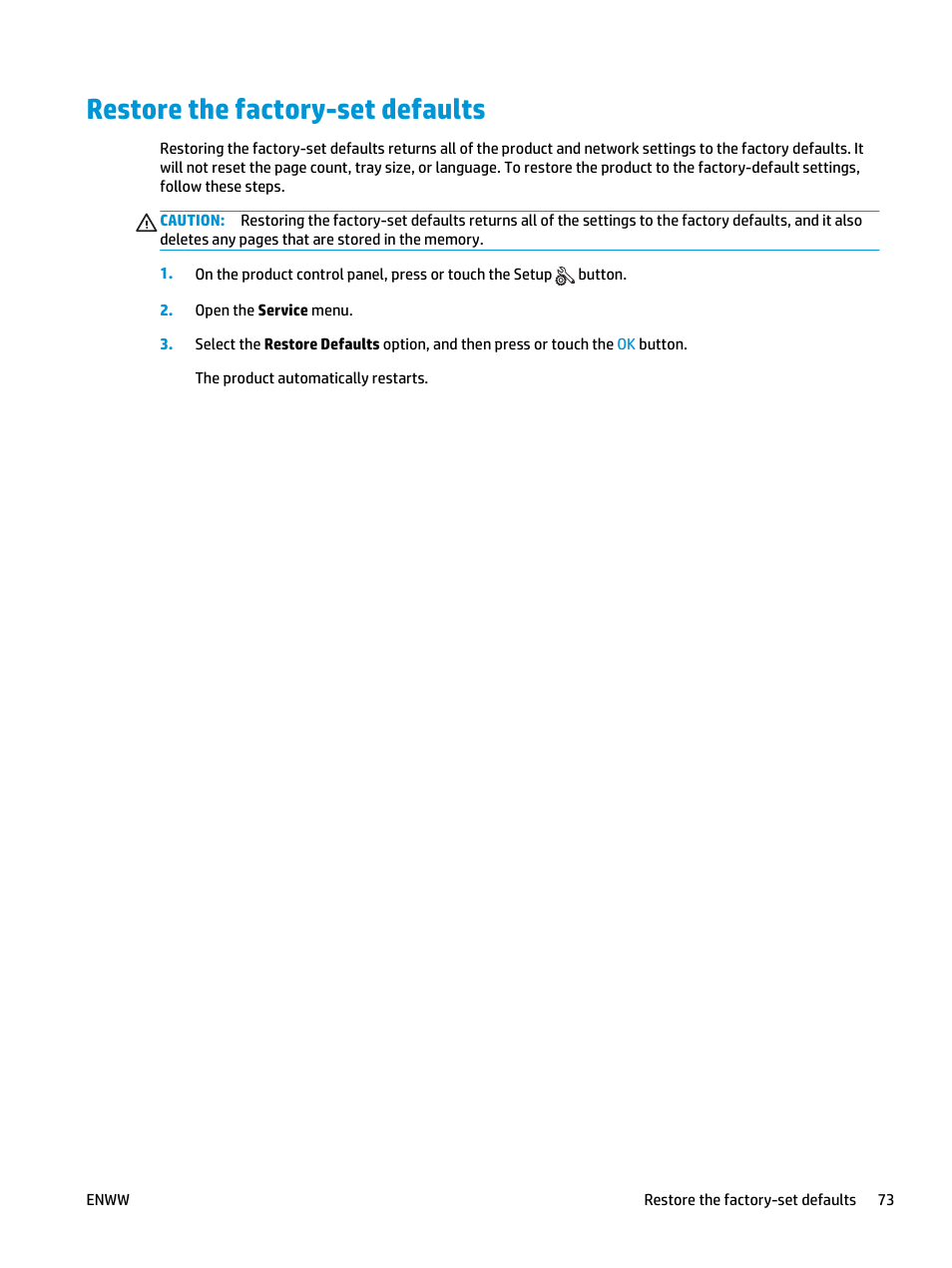 Restore the factory-set defaults | HP LaserJet Pro MFP M127fw User Manual | Page 81 / 122