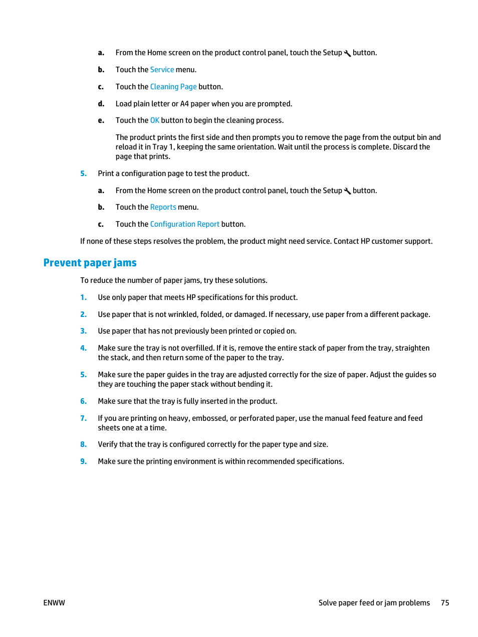 Prevent paper jams | HP LaserJet Pro MFP M127fw User Manual | Page 83 / 122