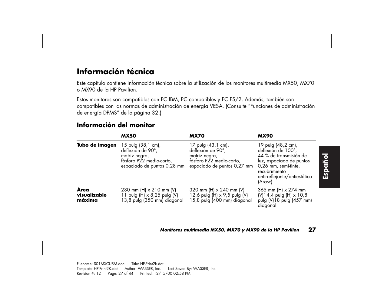 Información técnica | HP Pavilion mx90 19 inch Monitor User Manual | Page 115 / 128