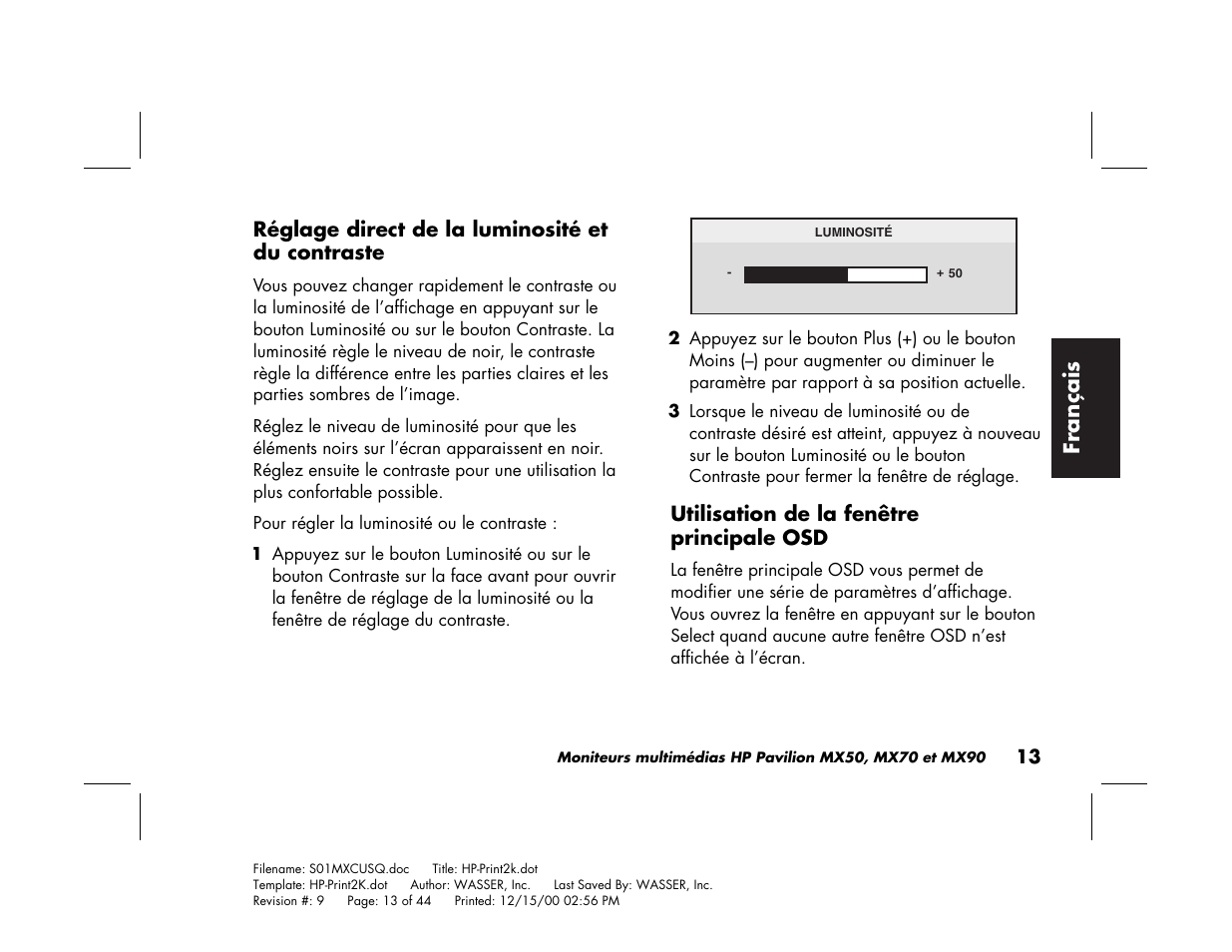 Fran çais | HP Pavilion mx90 19 inch Monitor User Manual | Page 57 / 128