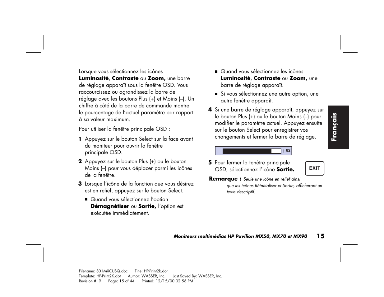 Fran çais | HP Pavilion mx90 19 inch Monitor User Manual | Page 59 / 128