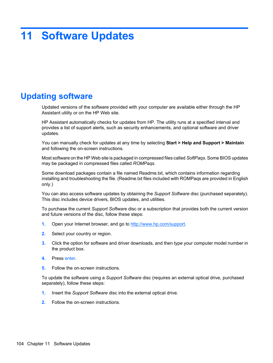 Software updates, Updating software, 11 software updates | HP ProBook 5220m Notebook PC User Manual | Page 116 / 147