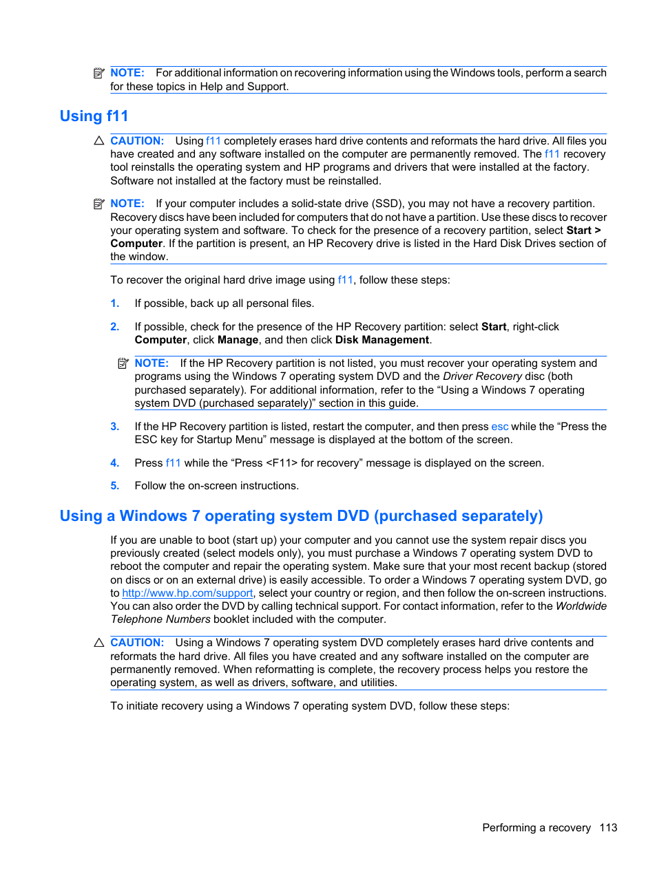 Using f11 | HP ProBook 5220m Notebook PC User Manual | Page 125 / 147