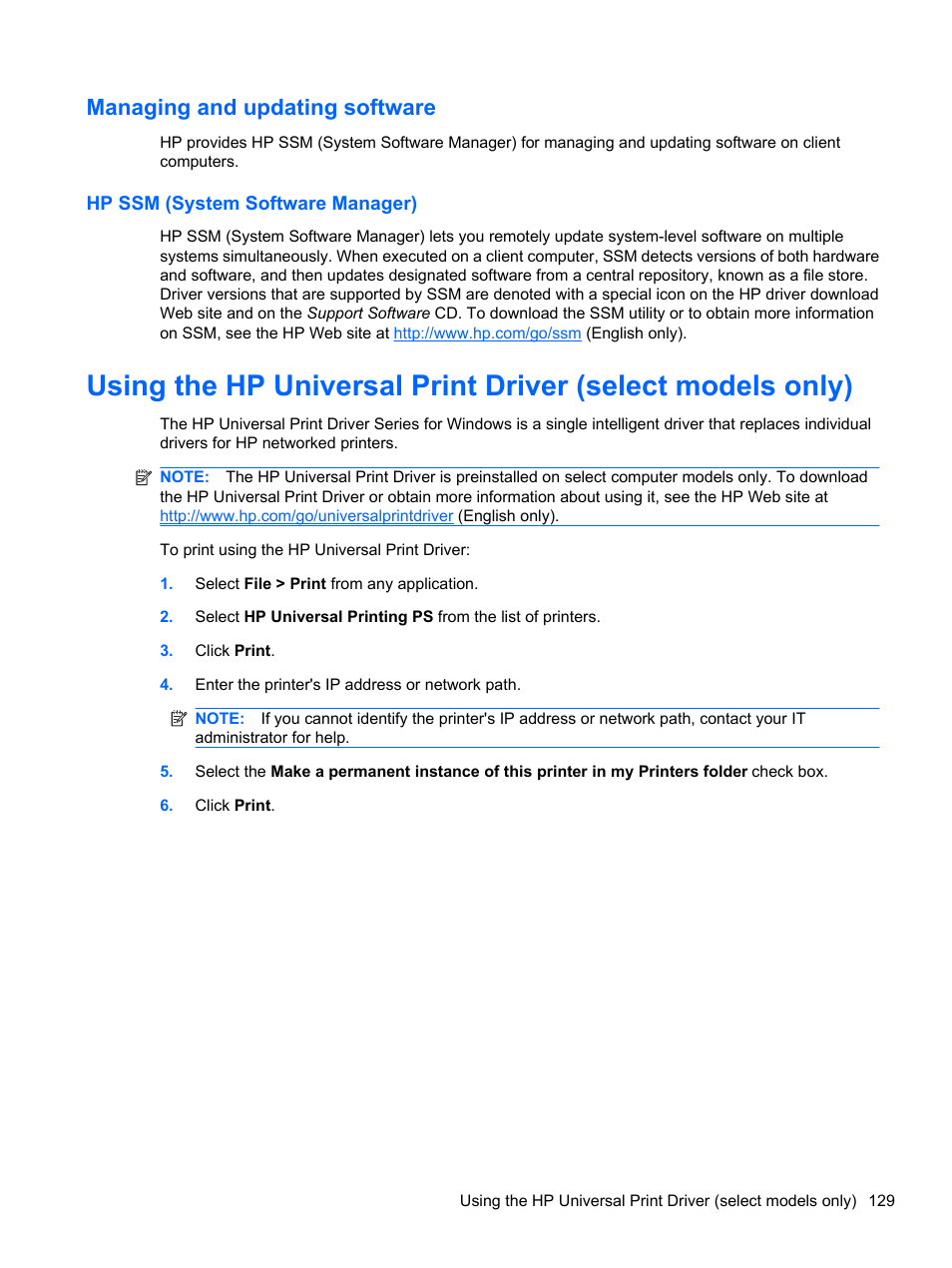 Managing and updating software, Hp ssm (system software manager) | HP ProBook 5220m Notebook PC User Manual | Page 141 / 147