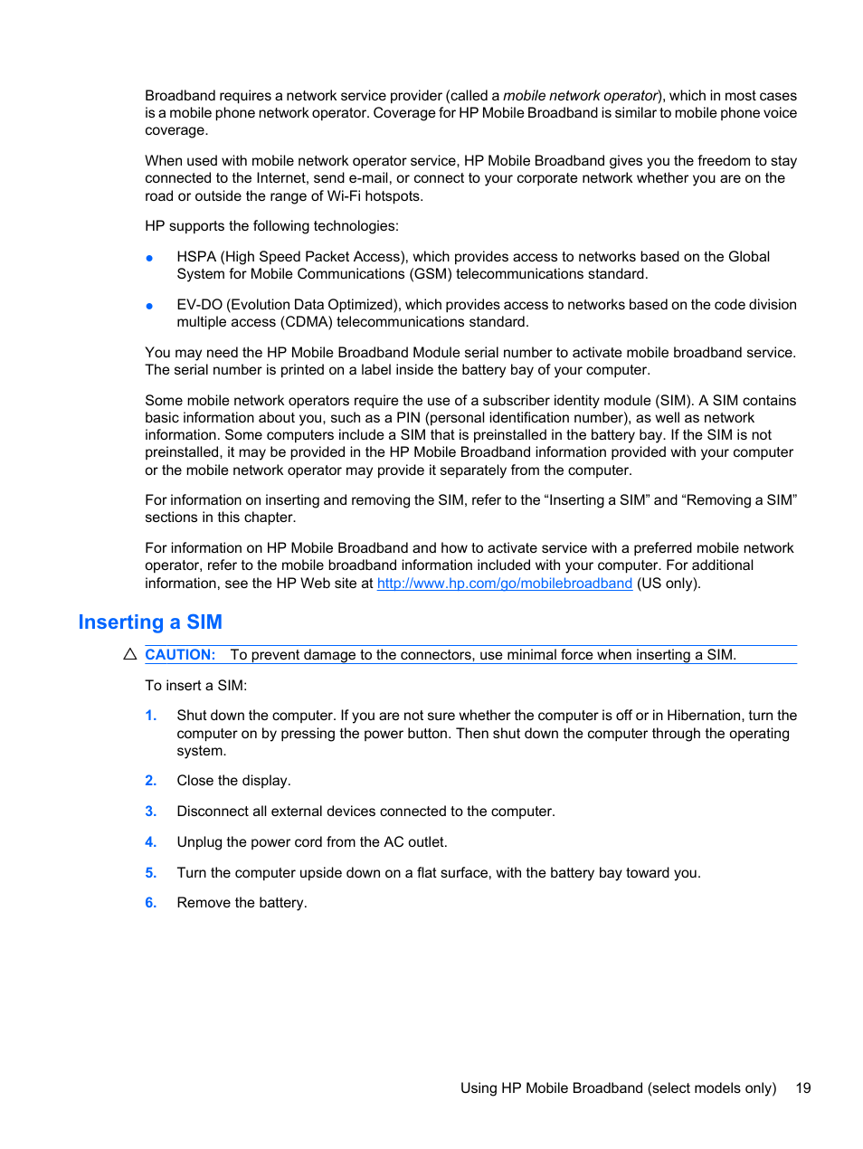 Inserting a sim | HP ProBook 5220m Notebook PC User Manual | Page 31 / 147