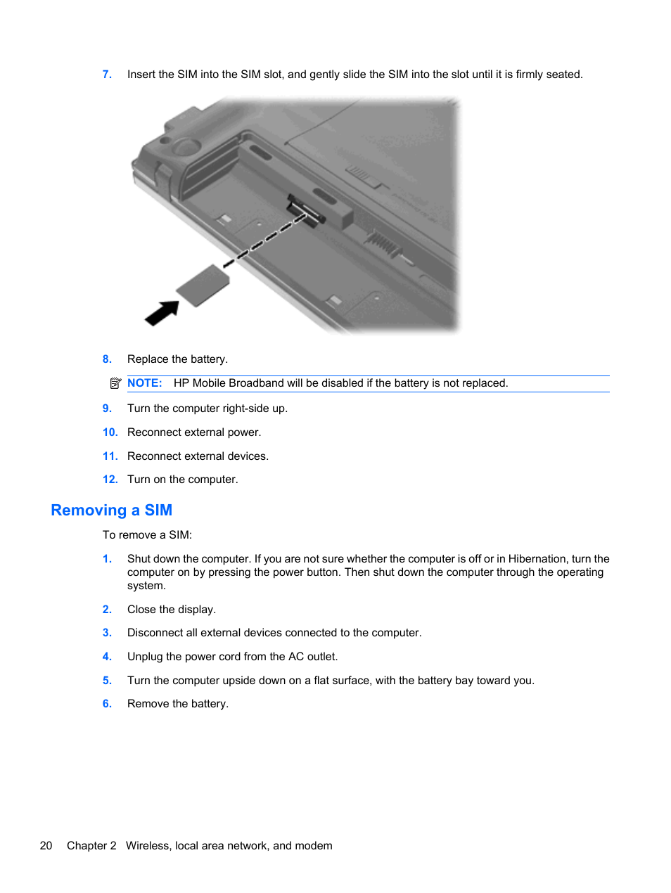 Removing a sim | HP ProBook 5220m Notebook PC User Manual | Page 32 / 147
