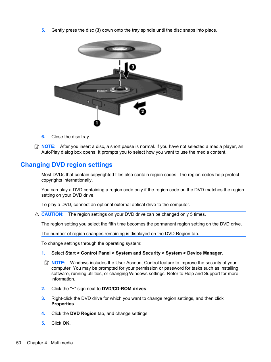 Changing dvd region settings | HP ProBook 5220m Notebook PC User Manual | Page 62 / 147