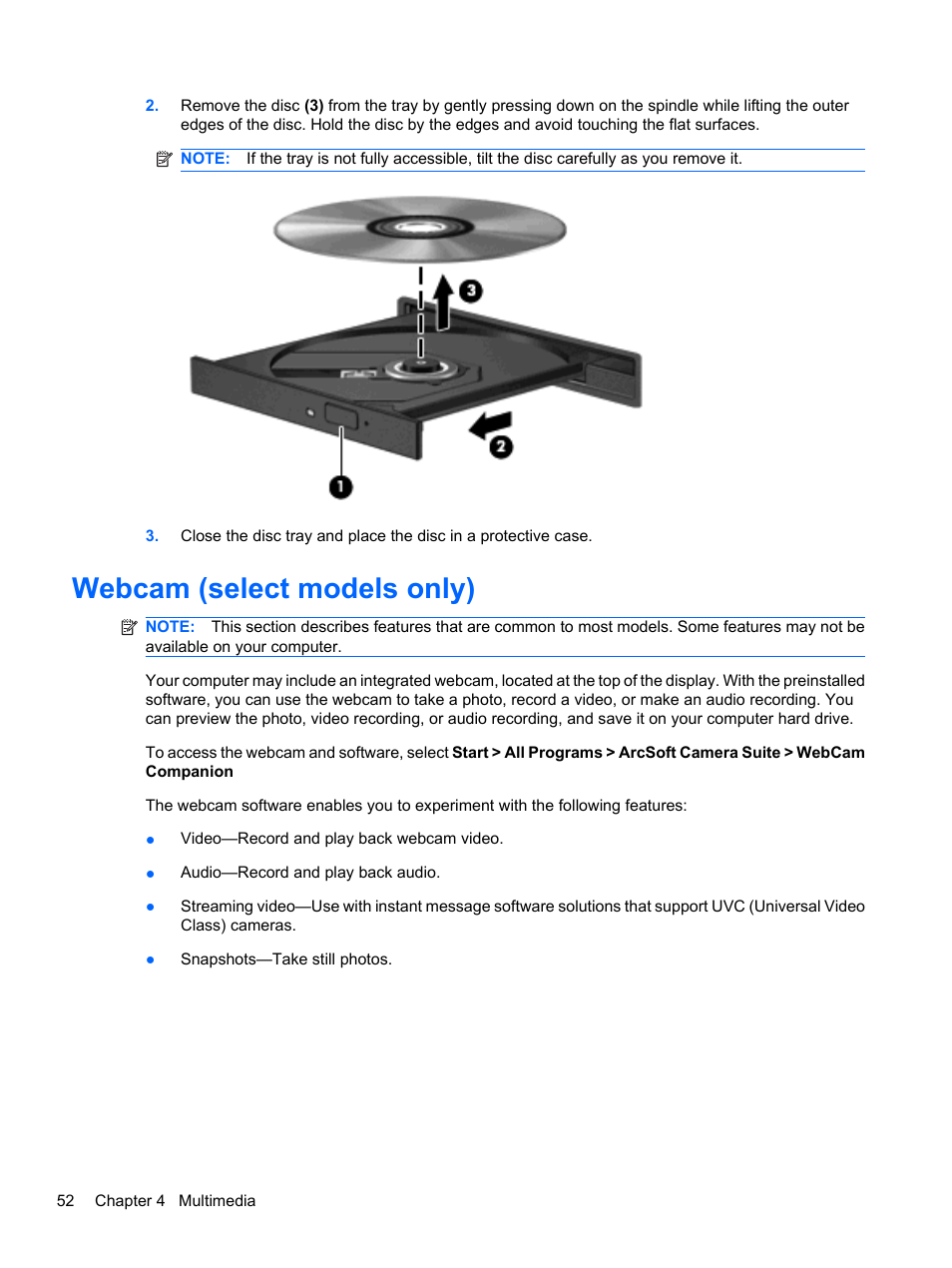 Webcam (select models only) | HP ProBook 5220m Notebook PC User Manual | Page 64 / 147