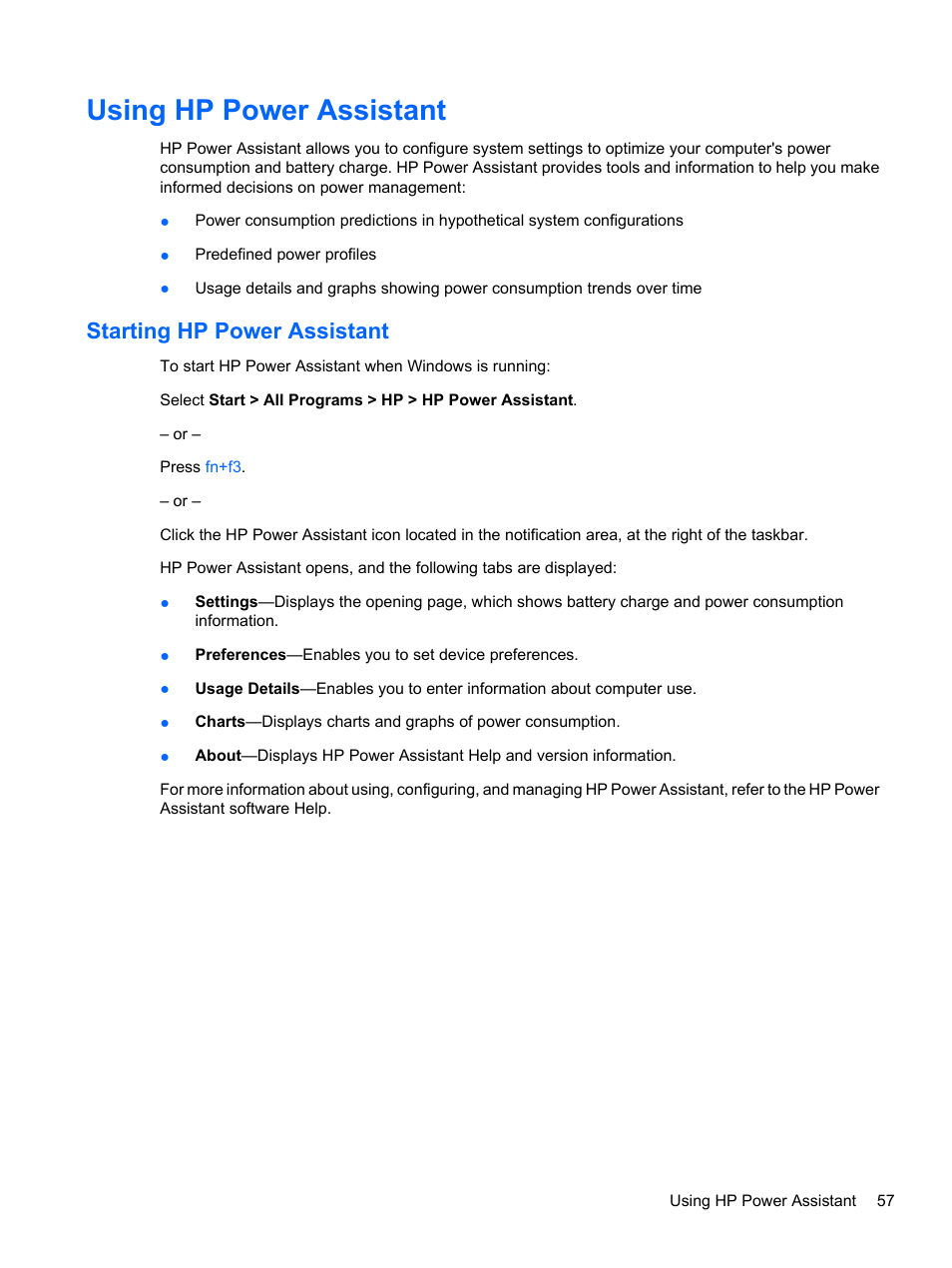 Using hp power assistant, Starting hp power assistant | HP ProBook 5220m Notebook PC User Manual | Page 69 / 147