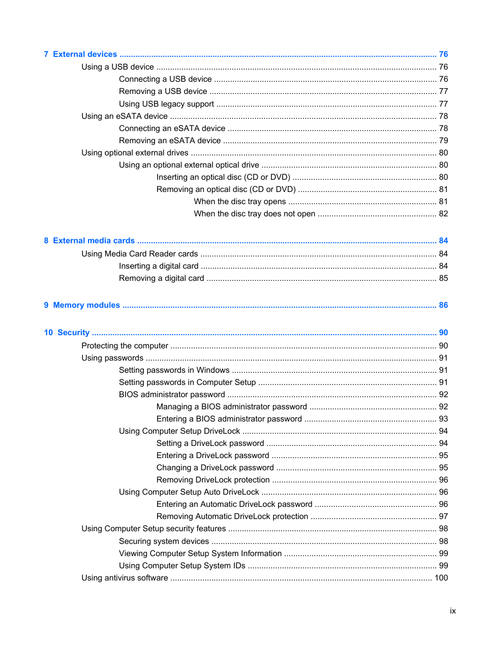 HP ProBook 5220m Notebook PC User Manual | Page 9 / 147