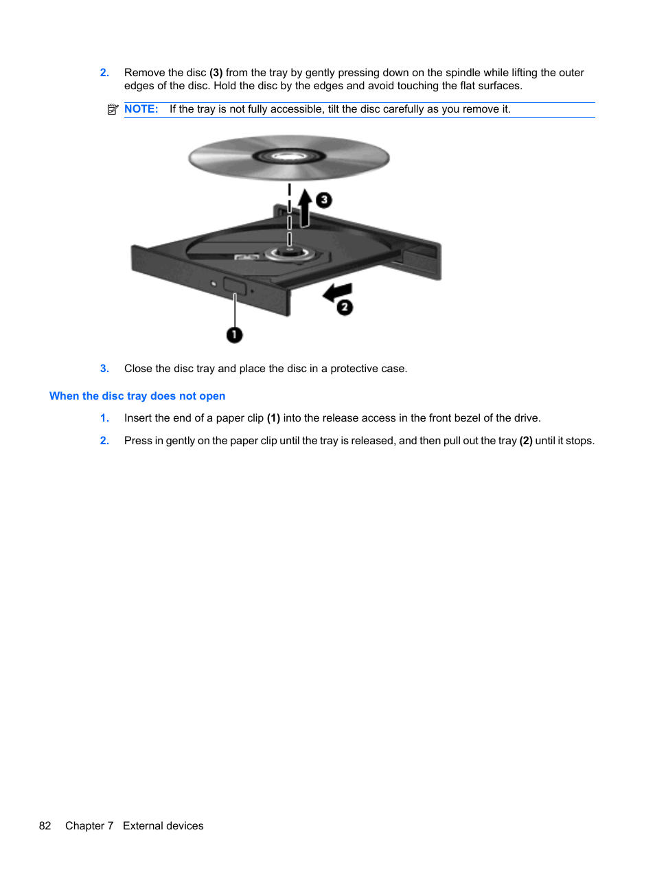 When the disc tray does not open | HP ProBook 5220m Notebook PC User Manual | Page 94 / 147