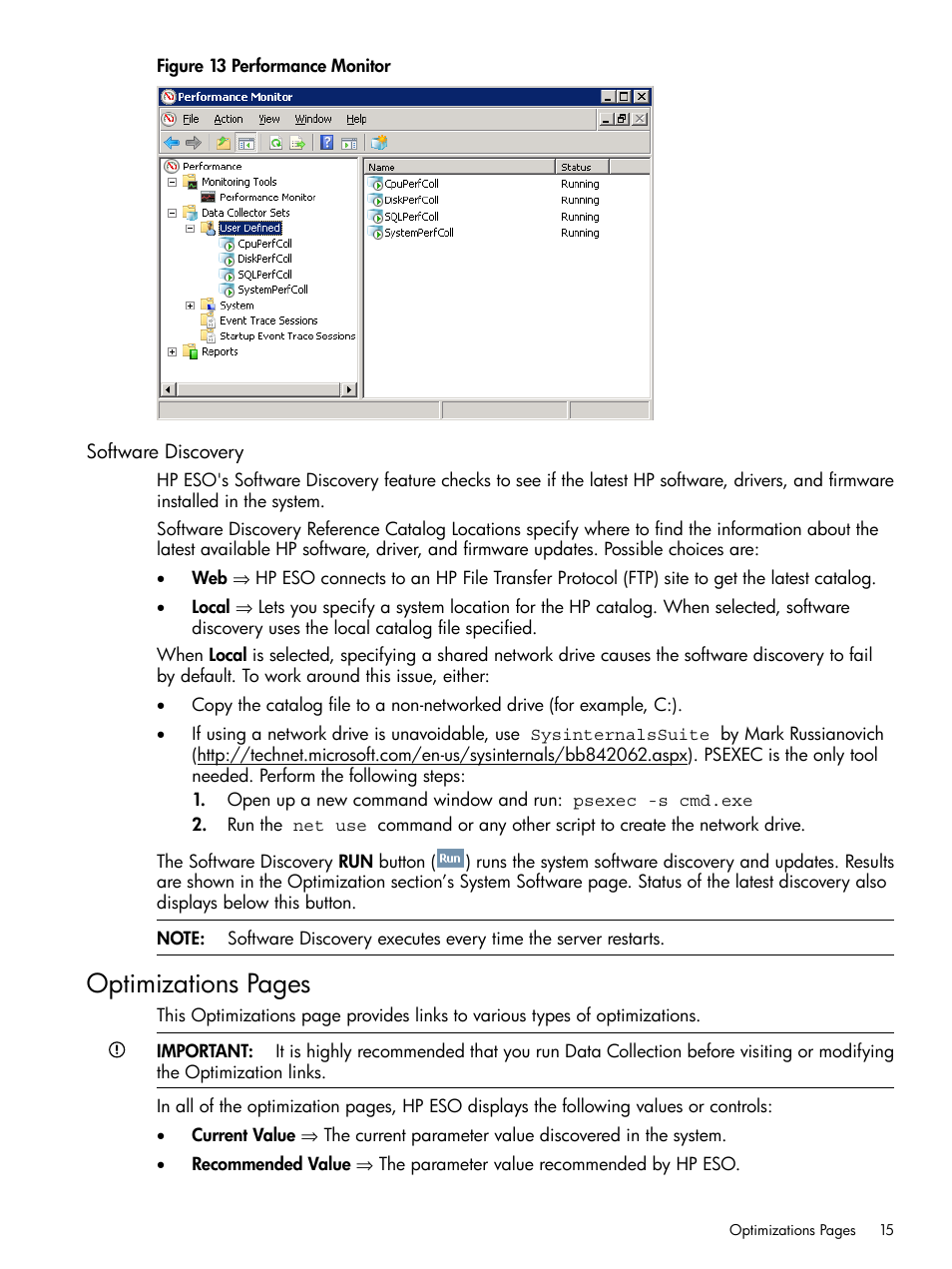 Software discovery, Optimizations pages | HP ProLiant DL980 G7 Server User Manual | Page 15 / 27