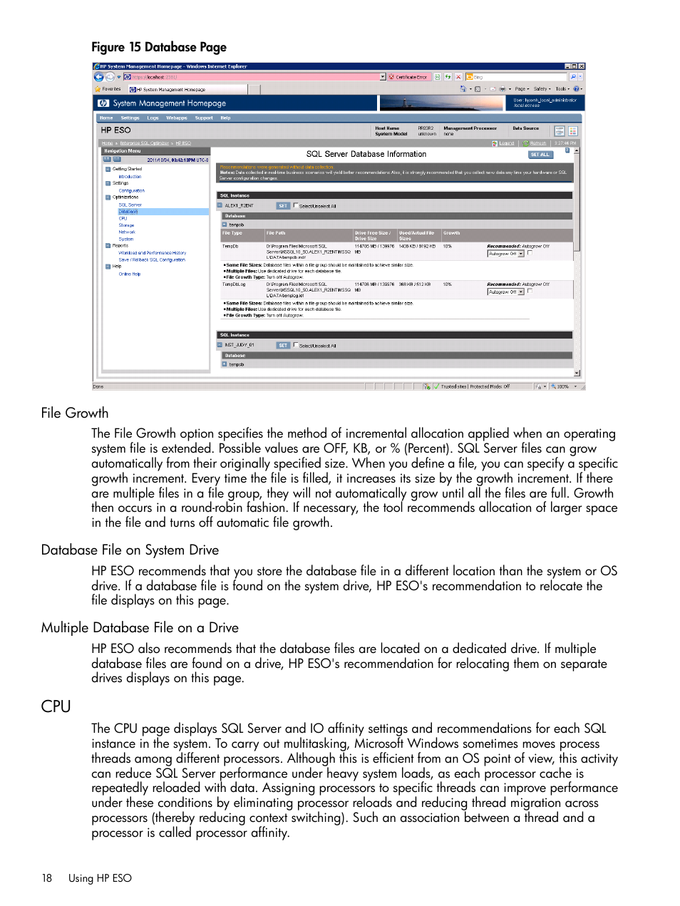 File growth, Database file on system drive, Multiple database file on a drive | HP ProLiant DL980 G7 Server User Manual | Page 18 / 27