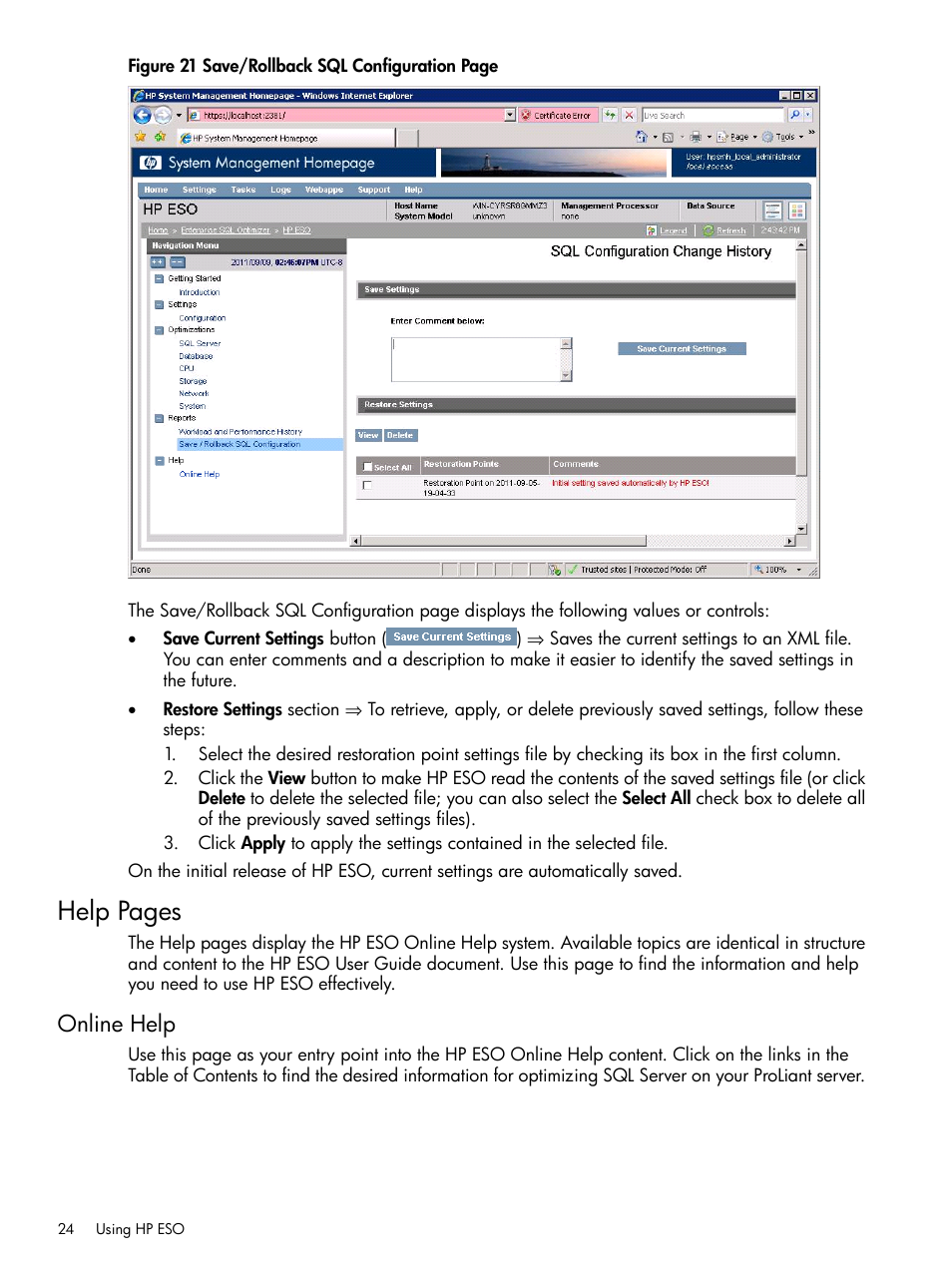 Online help, Help pages | HP ProLiant DL980 G7 Server User Manual | Page 24 / 27