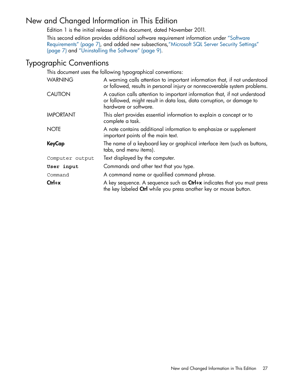 New and changed information in this edition, Typographic conventions | HP ProLiant DL980 G7 Server User Manual | Page 27 / 27