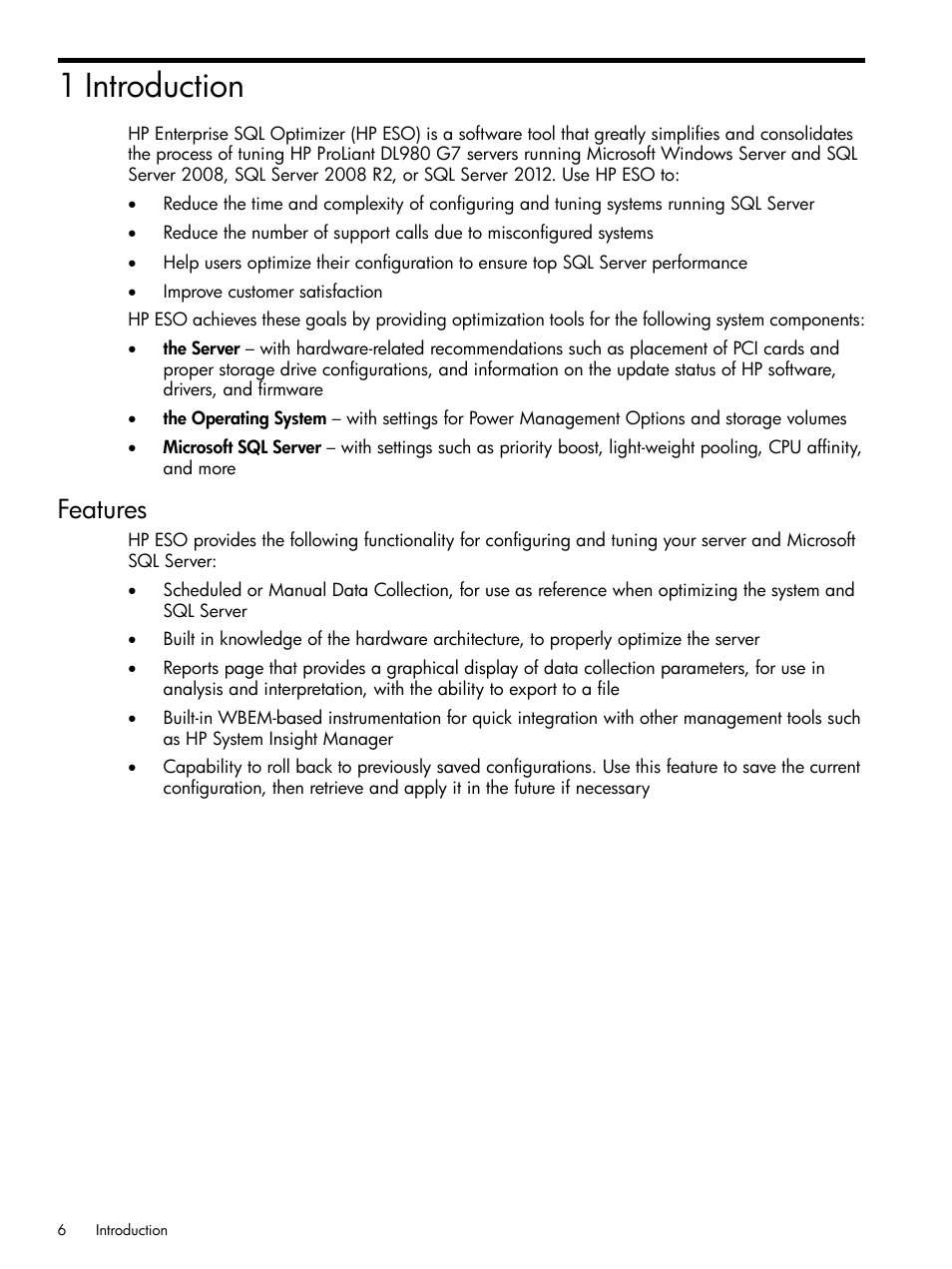 1 introduction, Features | HP ProLiant DL980 G7 Server User Manual | Page 6 / 27