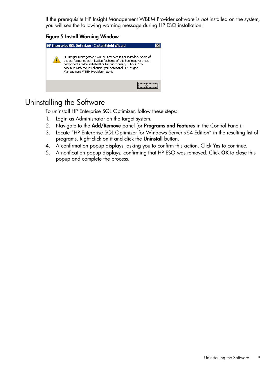 Uninstalling the software | HP ProLiant DL980 G7 Server User Manual | Page 9 / 27