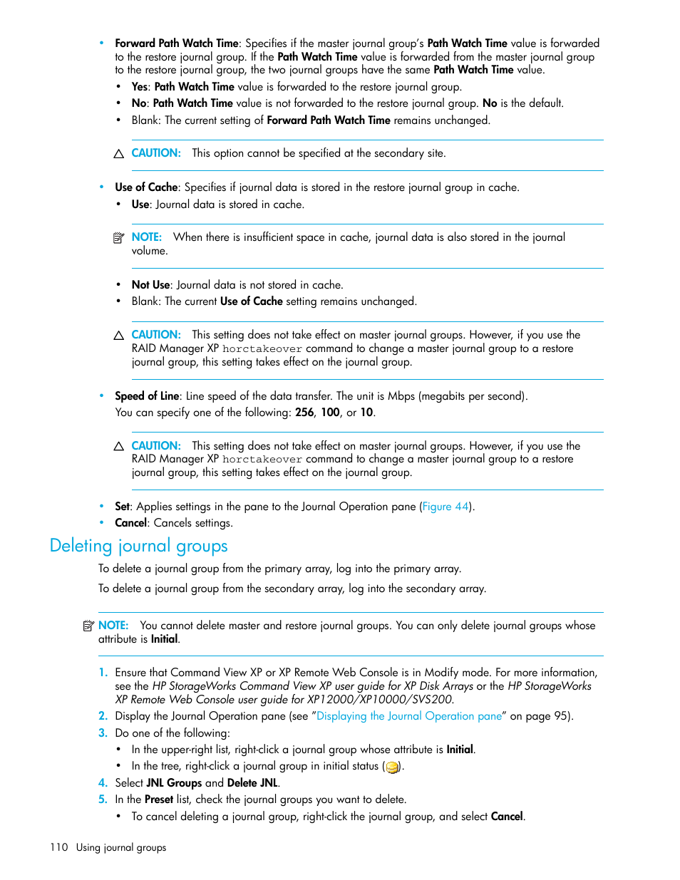 Deleting journal groups | HP StorageWorks XP Remote Web Console Software User Manual | Page 110 / 200