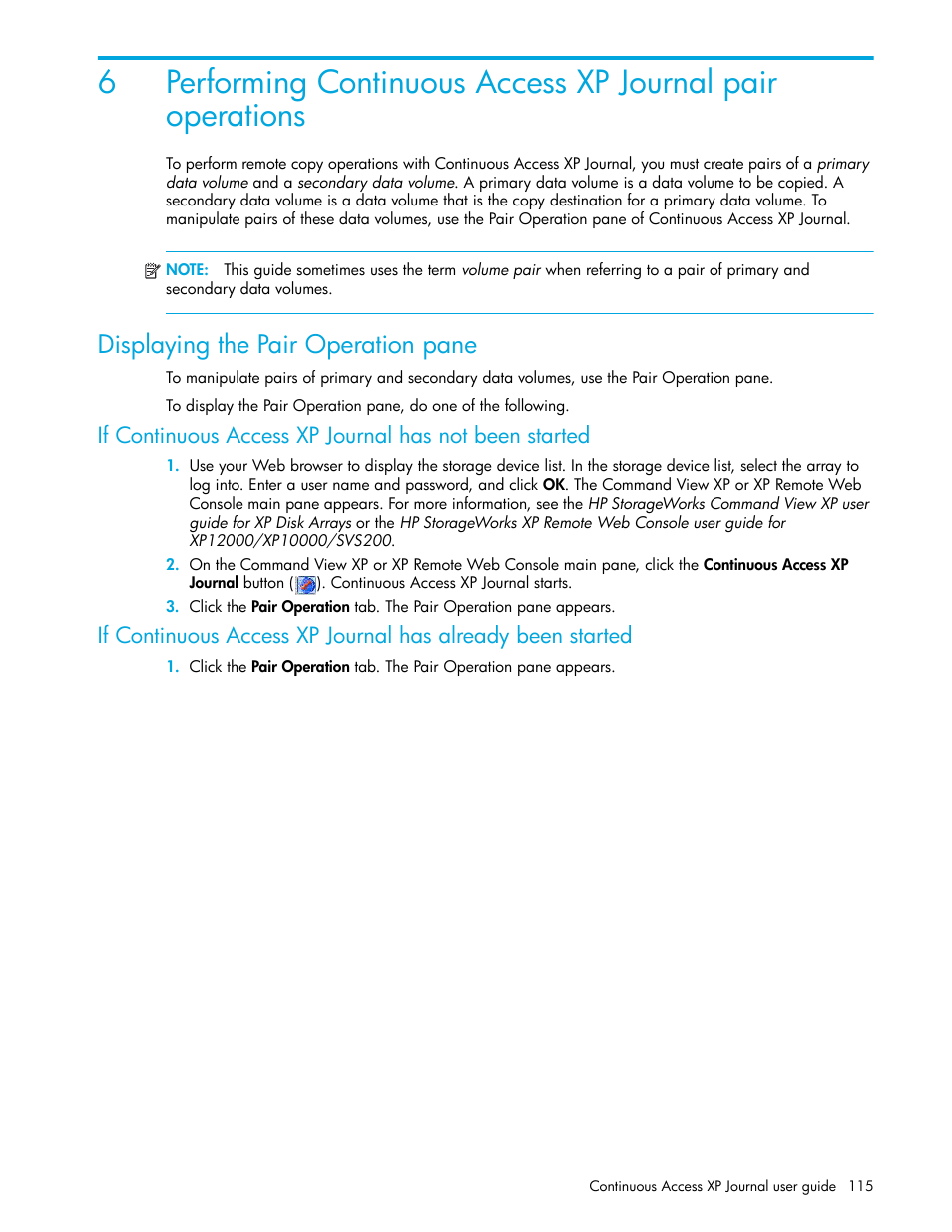 Displaying the pair operation pane | HP StorageWorks XP Remote Web Console Software User Manual | Page 115 / 200