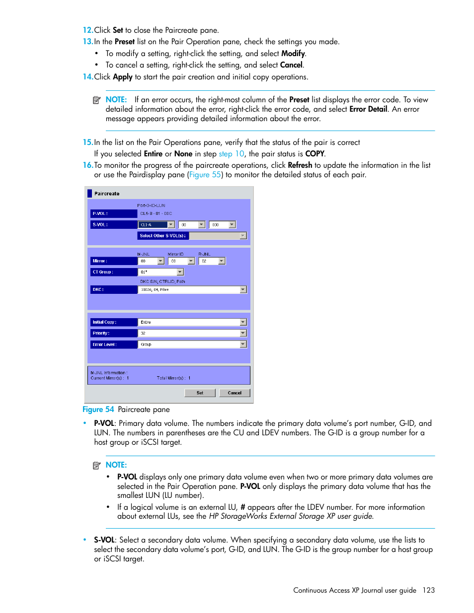 Figure 54 paircreate pane, 54 paircreate pane, Figure 54 | Appear | HP StorageWorks XP Remote Web Console Software User Manual | Page 123 / 200