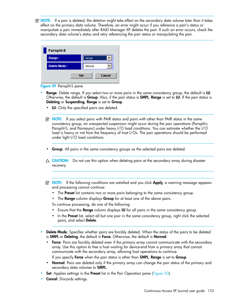 Figure 59 pairsplit-s pane, 59 pairsplit-s pane, S pane | Figure 59 | HP StorageWorks XP Remote Web Console Software User Manual | Page 133 / 200